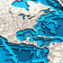 Close up of engraved wooden world map with detailed continents and borders